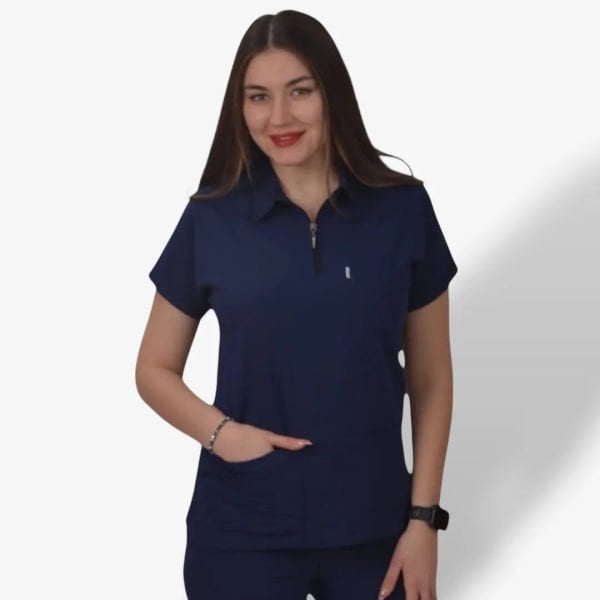Kadın Premium Zipper Seri Scrubs Tek Üst