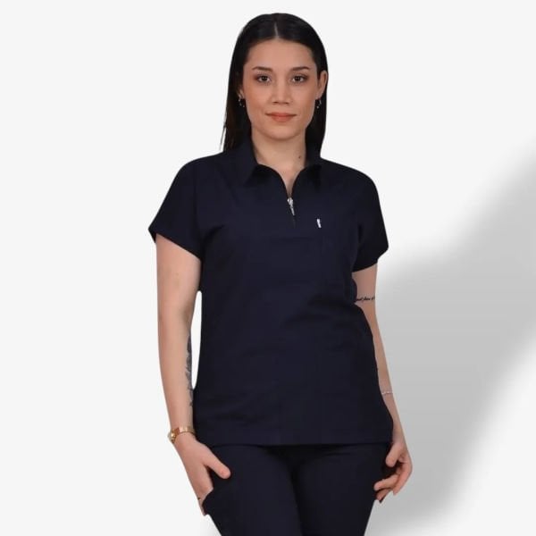 Kadın Premium Zipper Seri Scrubs Tek Üst