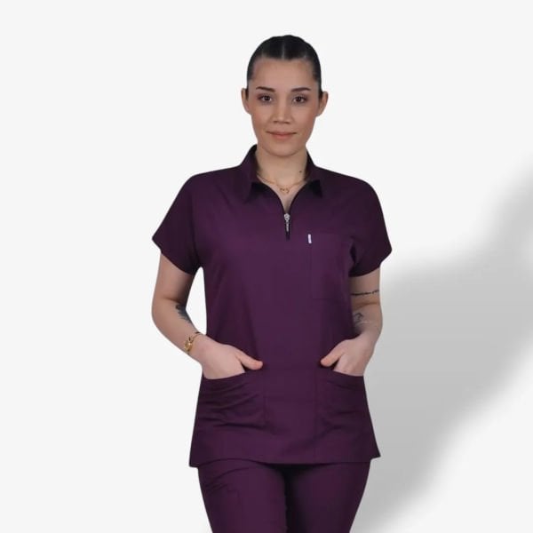 Kadın Premium Zipper Seri Scrubs Tek Üst