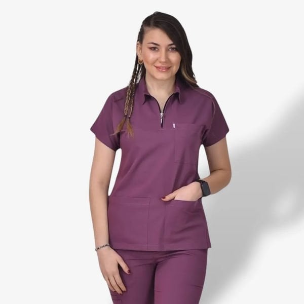 Kadın Premium Zipper Seri Scrubs Tek Üst