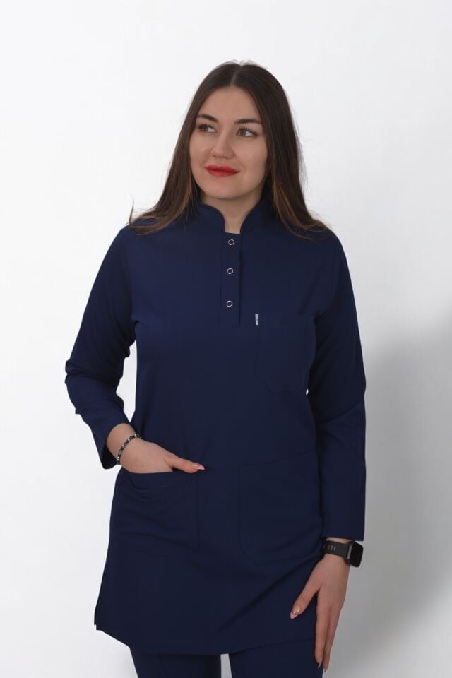 Premium Likralı Tesettür Seri Kadın İndigo Lacivert Scrubs