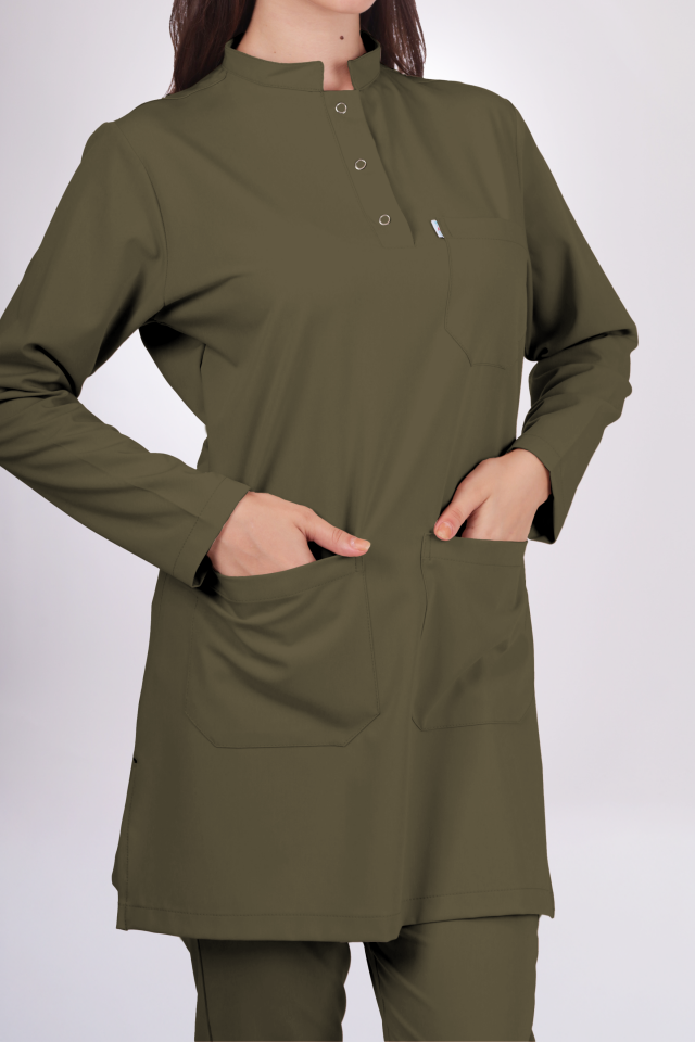 Premium Likralı Tesettür Seri Kadın Haki Scrubs