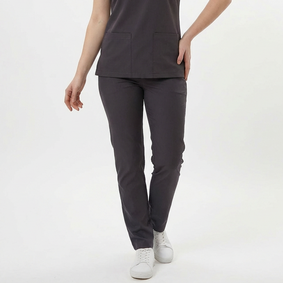 Likralı Klasik Seri Kadın Antrasit Gri Scrubs
