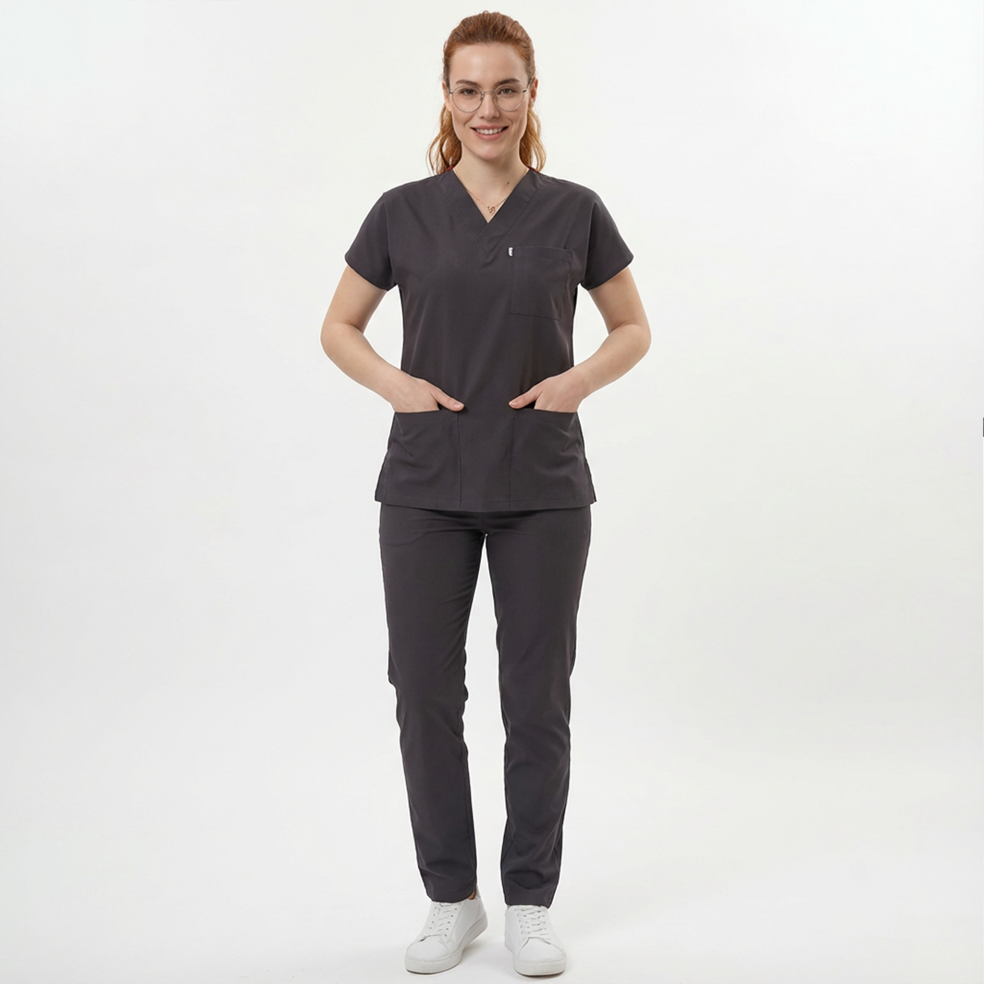 Likralı Klasik Seri Kadın Antrasit Gri Scrubs