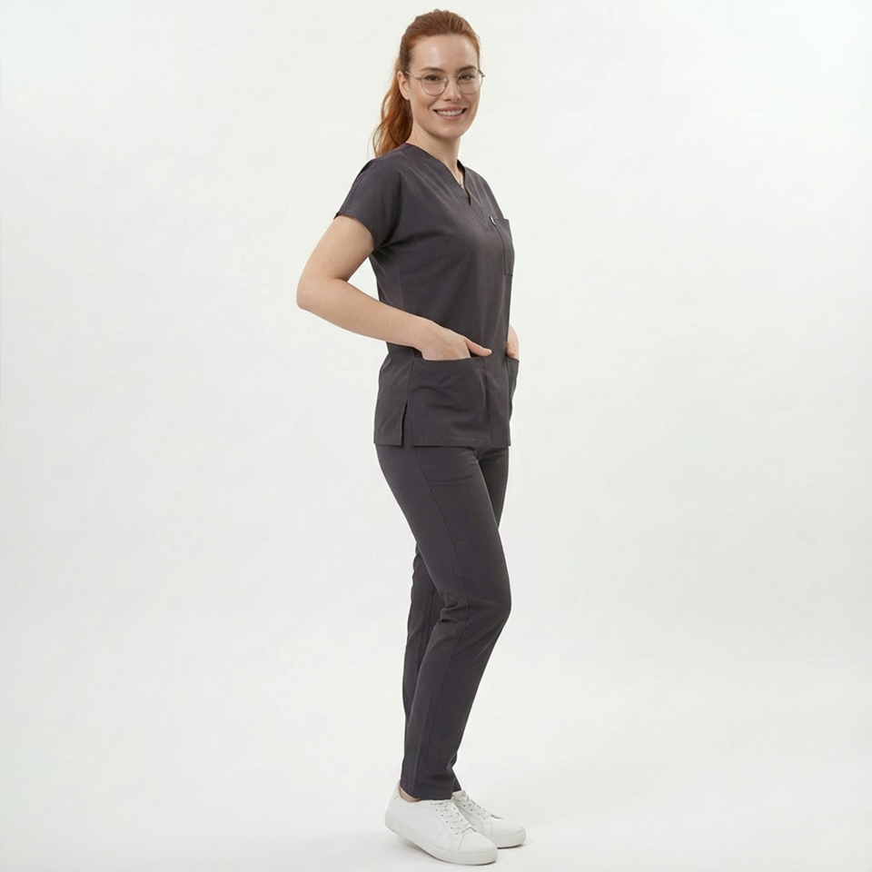 Likralı Klasik Seri Kadın Antrasit Gri Scrubs