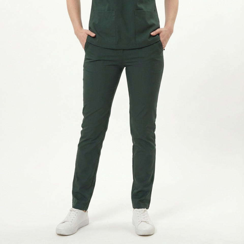 Likralı Klasik Seri Kadın Avcı Yeşili Scrubs