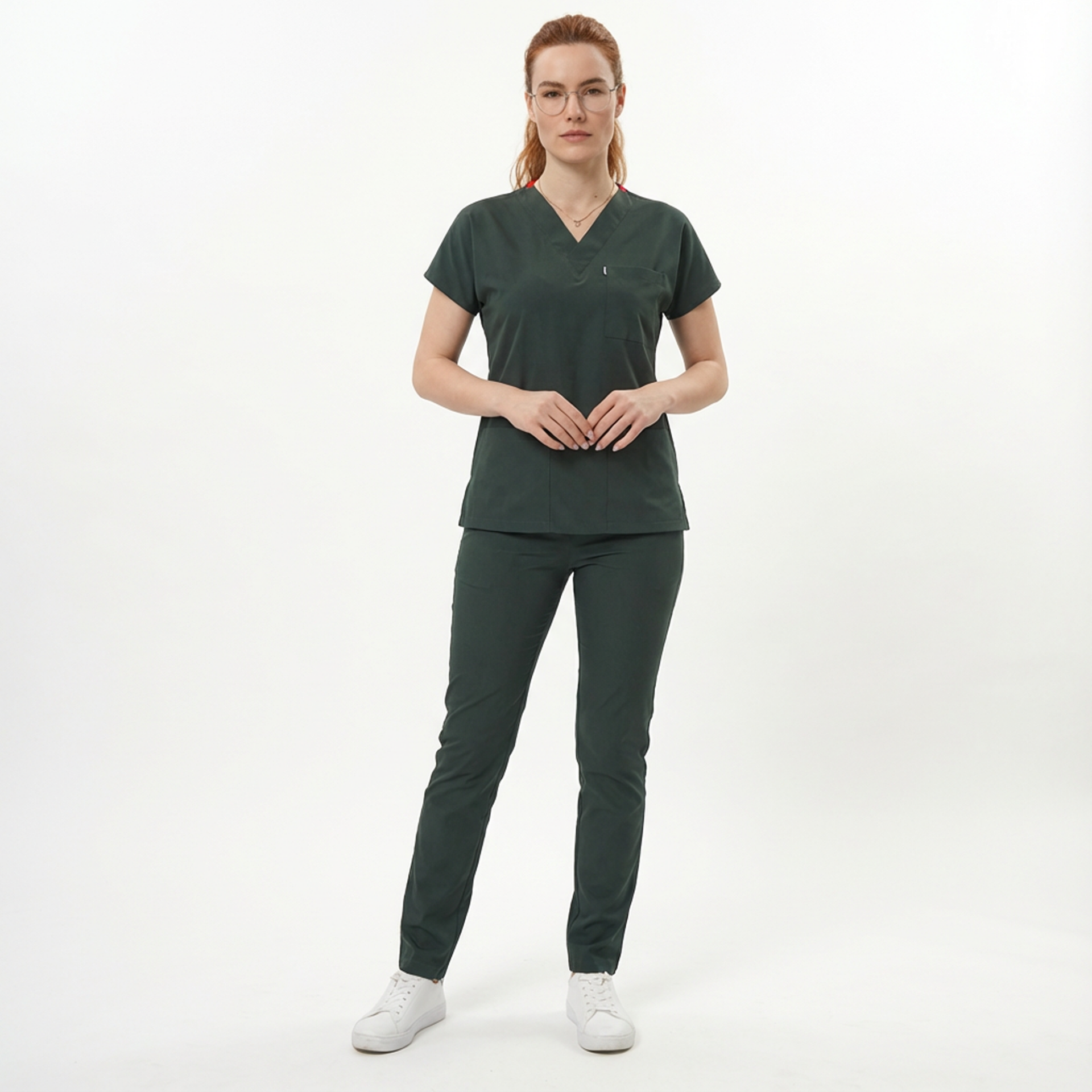 Likralı Klasik Seri Kadın Avcı Yeşili Scrubs