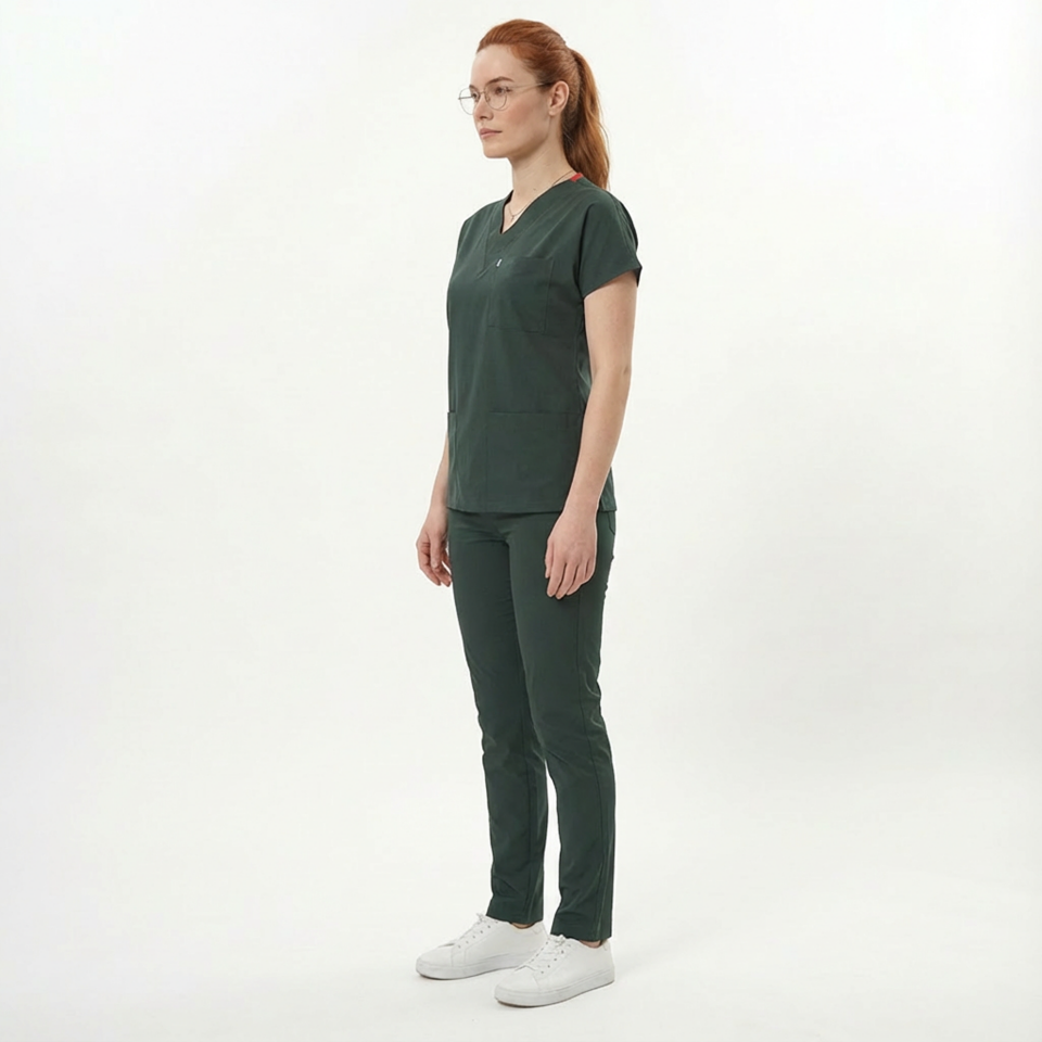 Likralı Klasik Seri Kadın Avcı Yeşili Scrubs