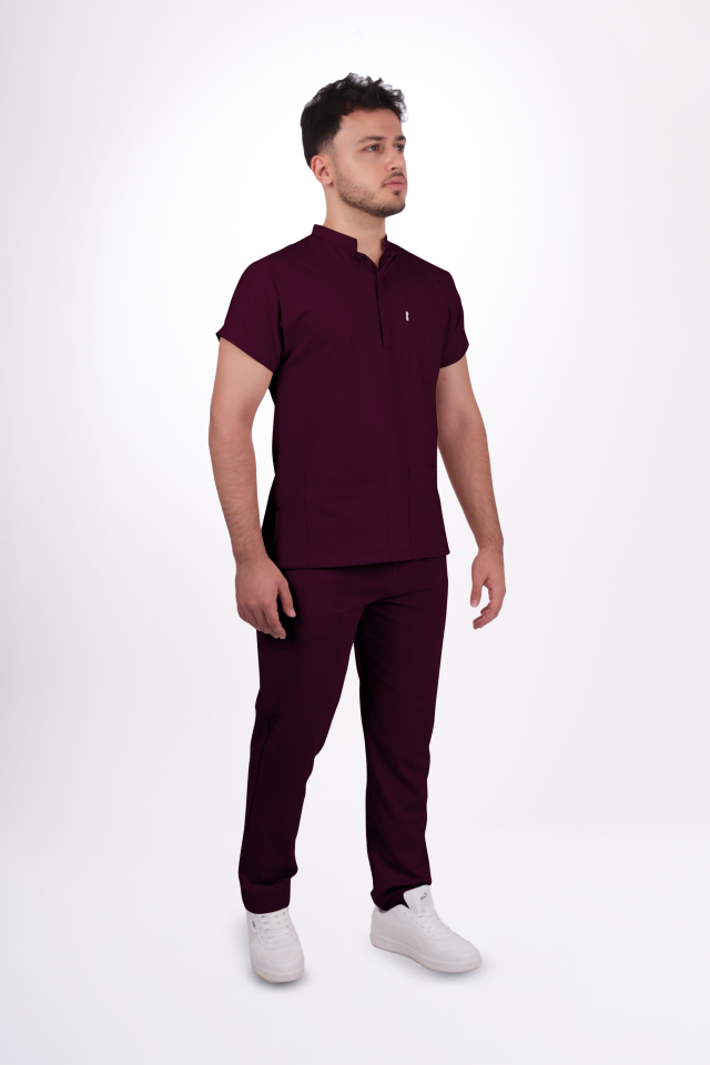 Premium Likralı Snap Seri Erkek Mürdüm Scrubs