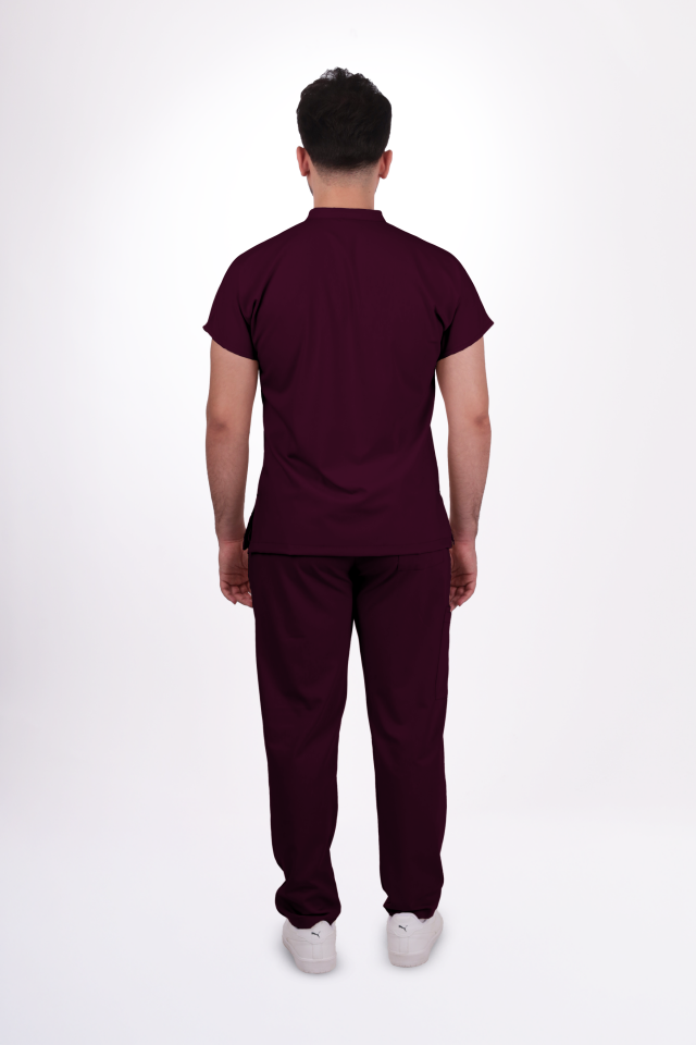 Premium Likralı Snap Seri Erkek Mürdüm Scrubs