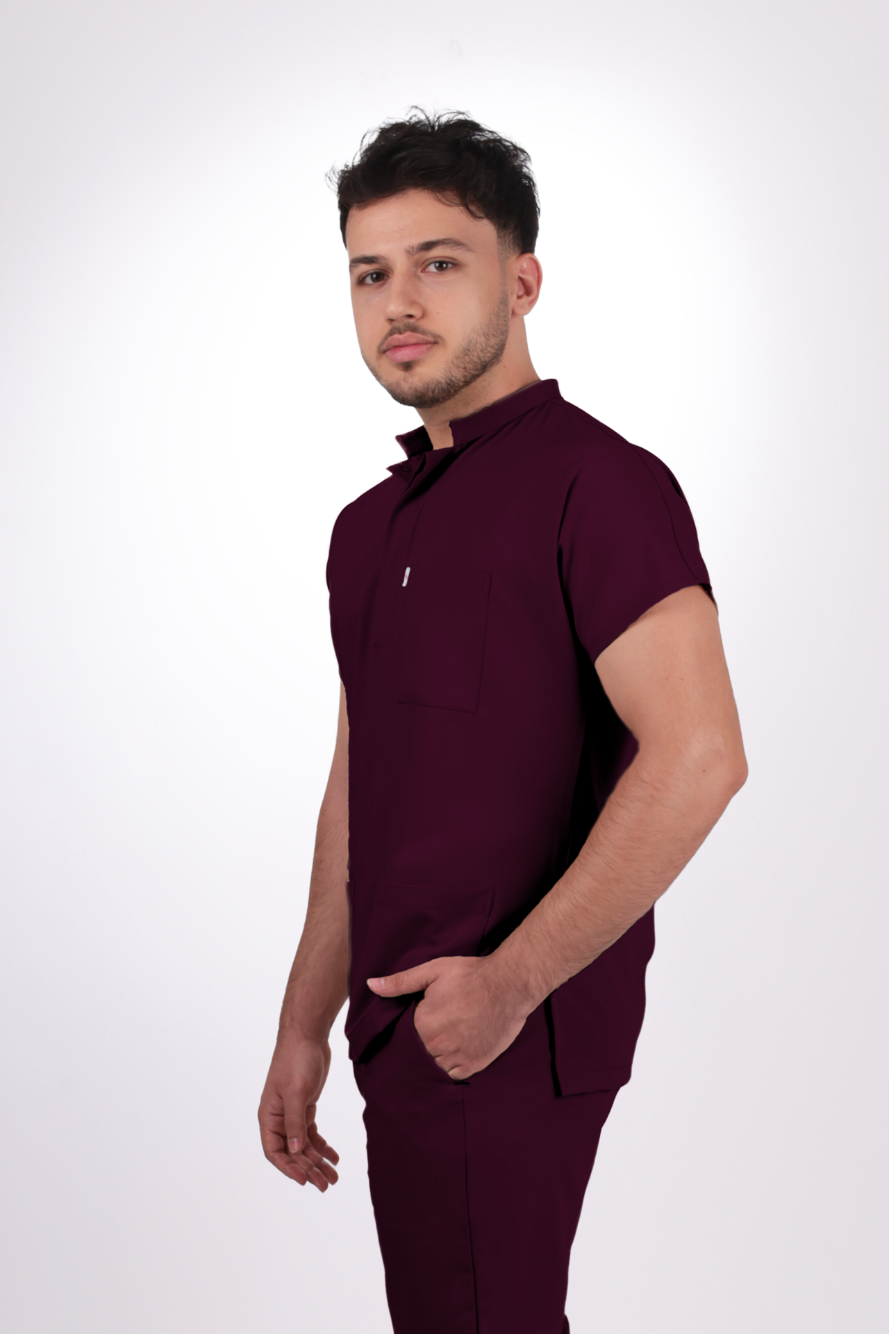 Premium Likralı Snap Seri Erkek Mürdüm Üniforma Takım