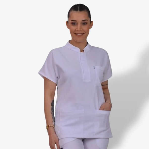 Kadın Likralı Snap Seri Scrubs Tek Üst