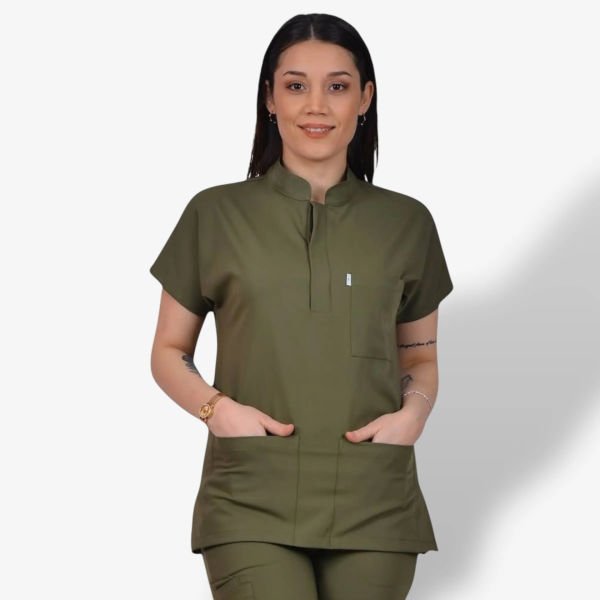 Kadın Likralı Snap Seri Scrubs Tek Üst