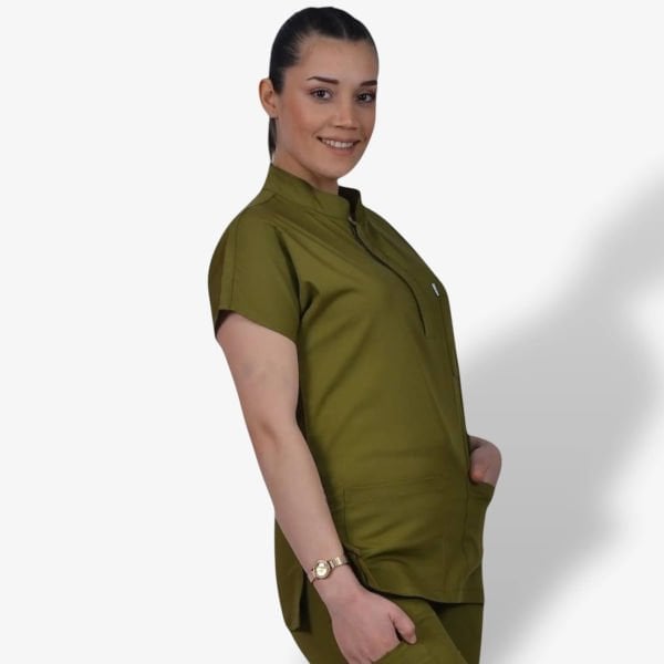 Kadın Likralı Snap Seri Scrubs Tek Üst