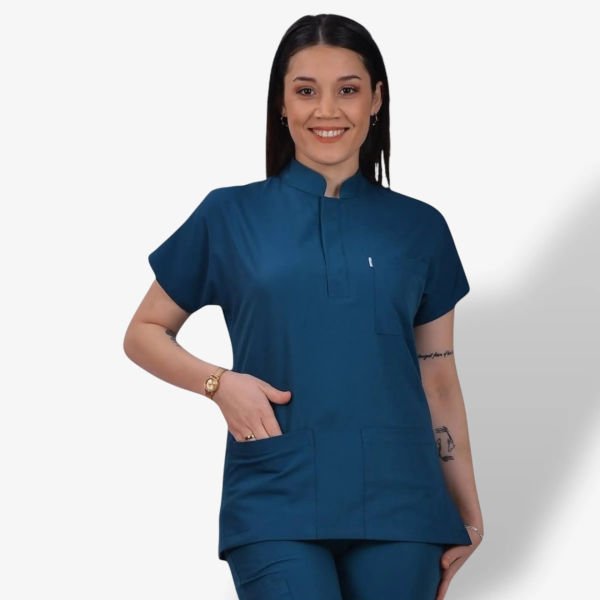 Kadın Likralı Snap Seri Scrubs Tek Üst
