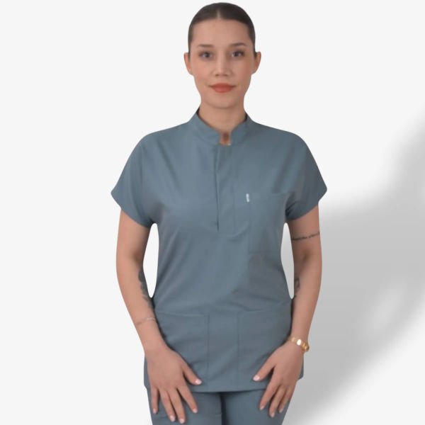 Kadın Likralı Snap Seri Scrubs Tek Üst