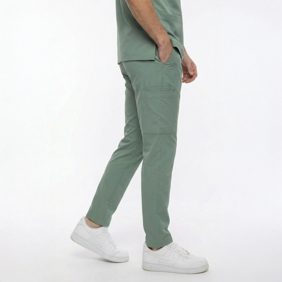 Likralı Snap Seri Erkek Küf Yeşili Scrubs