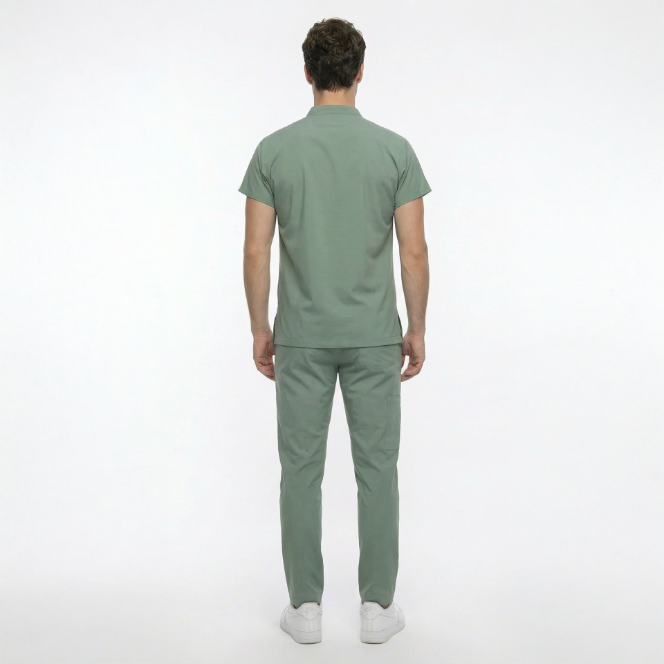 Likralı Snap Seri Erkek Küf Yeşili Scrubs