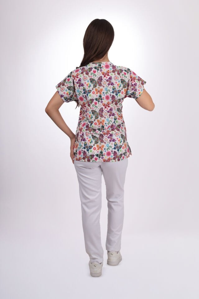 Desenli Seri Mor Kelebek Desen Kadın Tek Üst