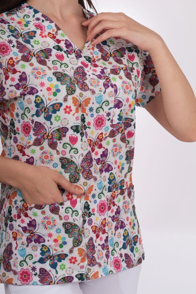 Desenli Seri Mor Kelebek Desen Kadın Tek Üst