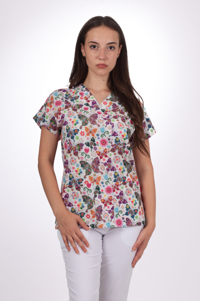 Desenli Seri Mor Kelebek Desen Kadın Tek Üst