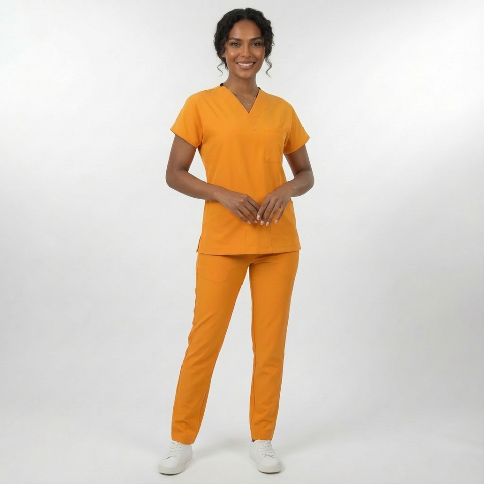 Likralı Klasik Seri Kadın Hardal Scrubs