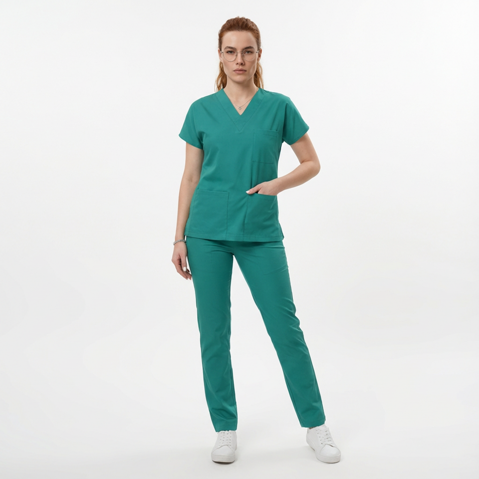 Likralı Klasik Seri Kadın Cerrahi Yeşil Scrubs