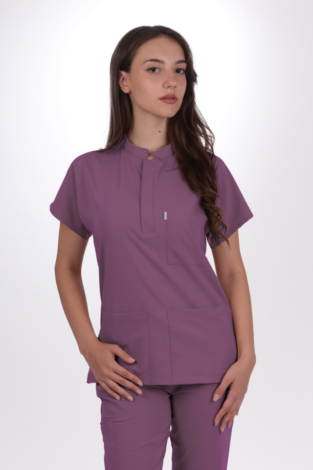 Premium Likralı Snap Seri Kadın Platin Mor Üniforma Takım