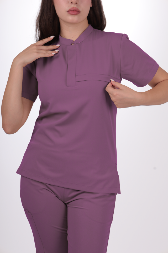 Premium Likralı Lotus Seri Kadın Platin Mor Scrubs