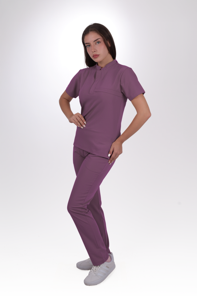 Premium Likralı Lotus Seri Kadın Platin Mor Scrubs