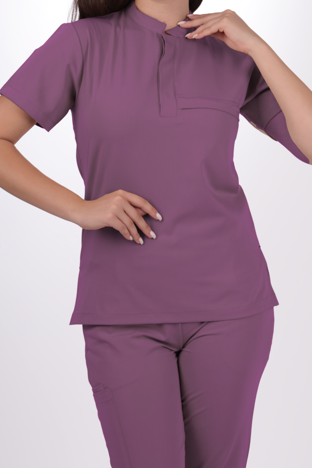 Premium Likralı Lotus Seri Kadın Platin Mor Scrubs