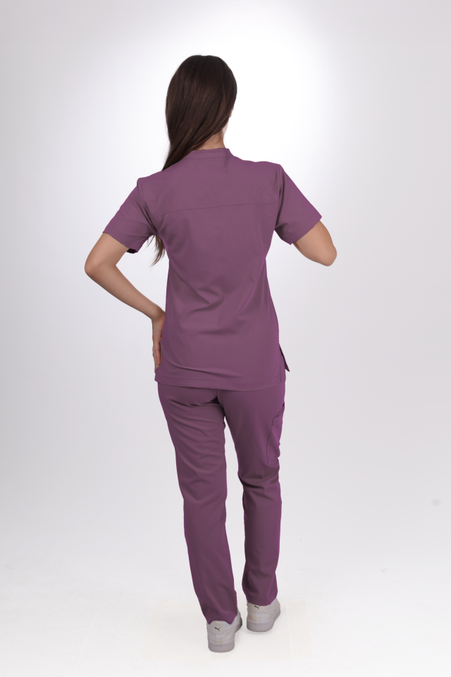 Premium Likralı Lotus Seri Kadın Platin Mor Scrubs