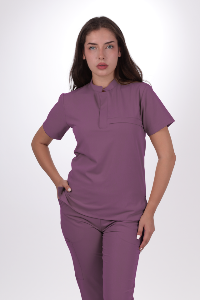 Premium Likralı Lotus Seri Kadın Platin Mor Scrubs