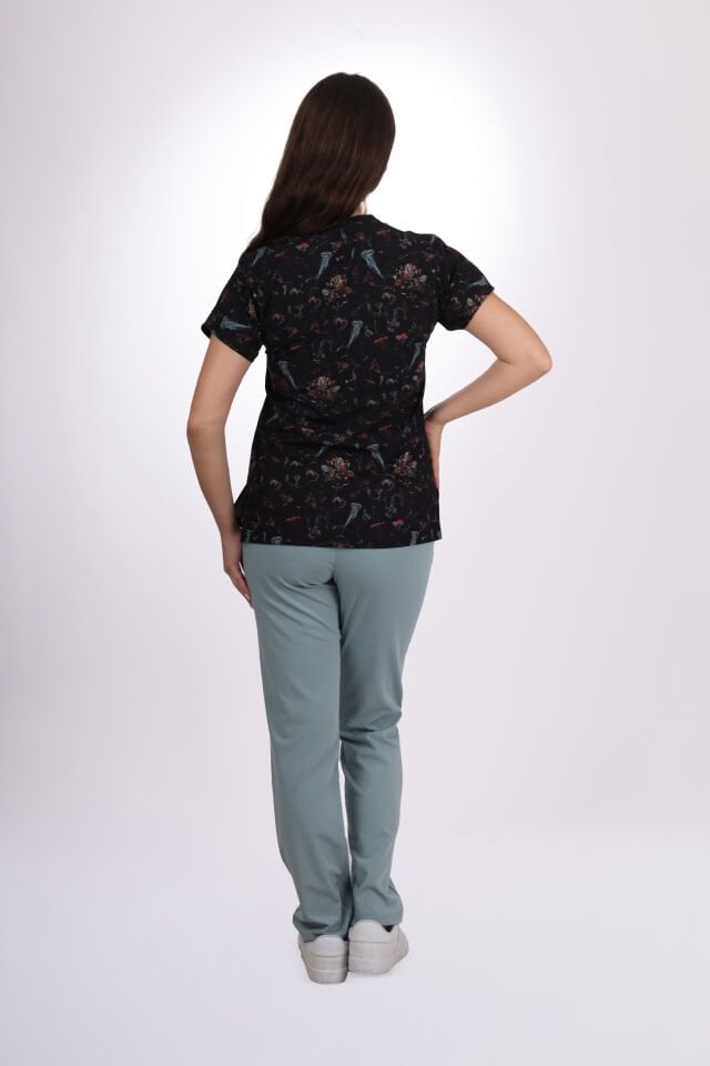 Desenli Seri Deniz Anası Desen Kadın Tek Üst