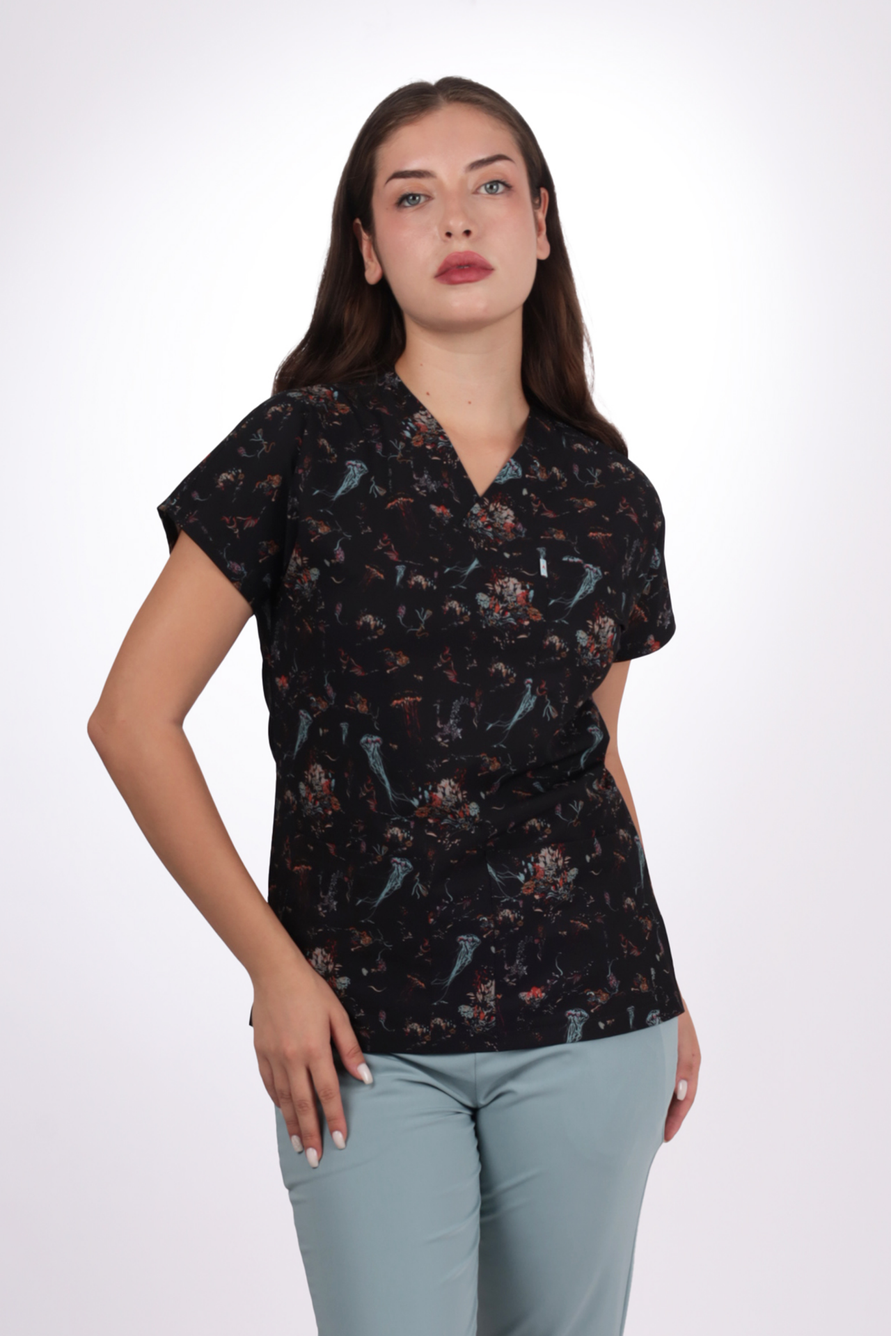 Desenli Seri Deniz Anası Desen Kadın Tek Üst