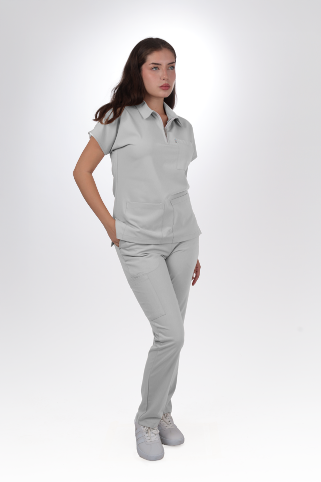 Premium Likralı Zipper Seri Kadın Bulut Mavisi Scrubs