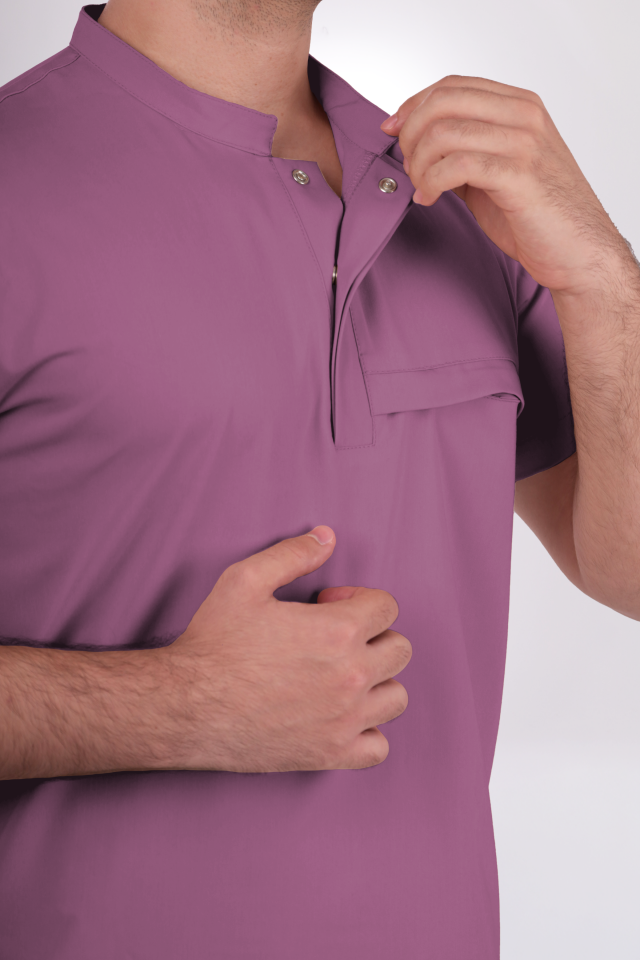 Premium Likralı Tek Cepli Çıtçıt Erkek Açık Mürdüm Scrubs