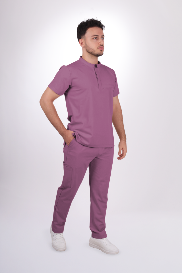 Premium Likralı Lotus Seri Erkek Açık Mürdüm Scrubs