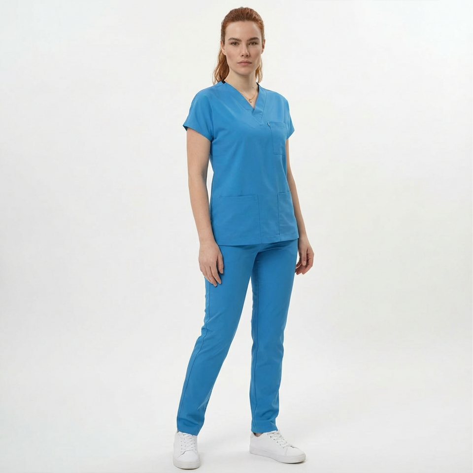 Likralı Klasik Seri Kadın Petrol Mavisi Scrubs