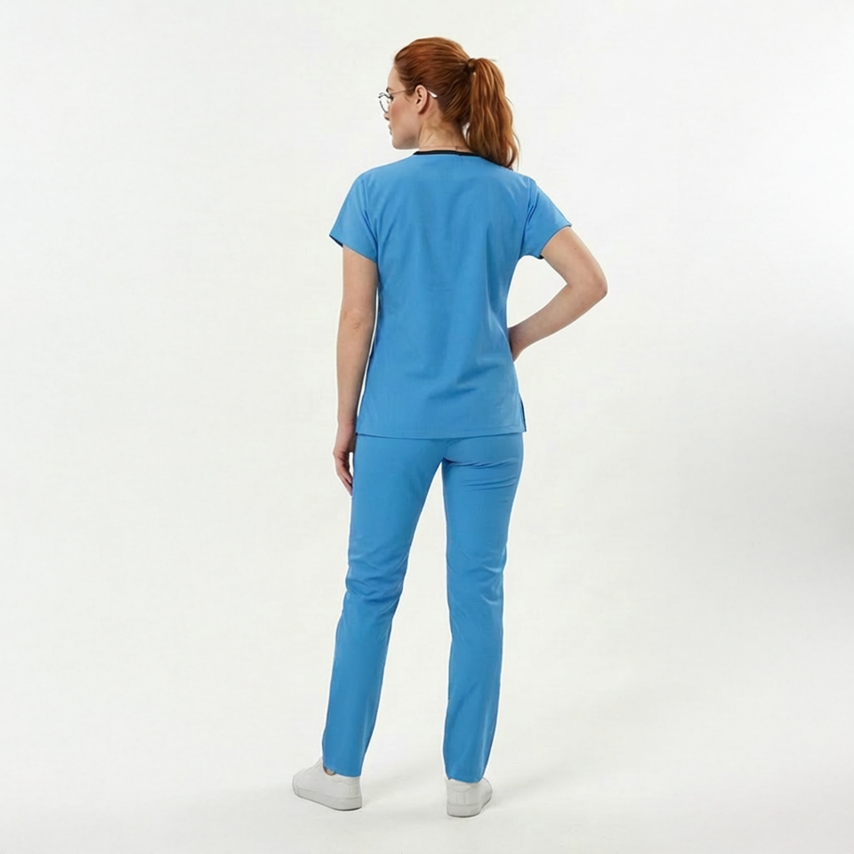 Likralı Klasik Seri Kadın Petrol Mavisi Scrubs