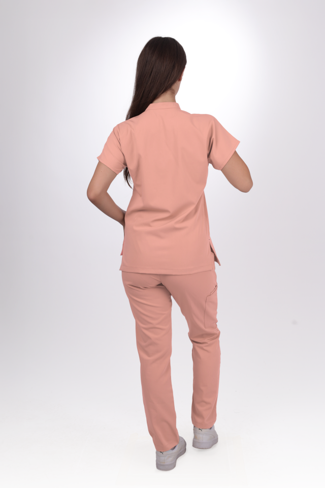 Premium Likralı Snap Seri Kadın Pudra Scrubs