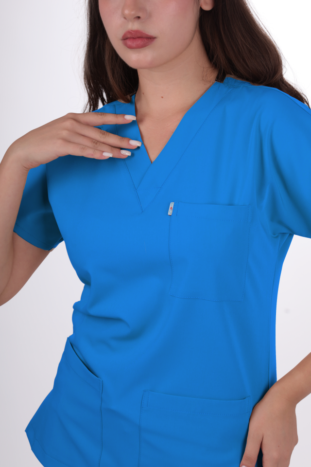 Likralı Klasik Seri Kadın Petrol Mavisi Scrubs