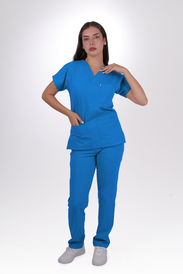 Likralı Klasik Seri Kadın Petrol Mavisi Scrubs