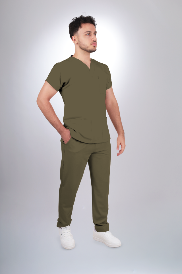 Premium Likralı Klasik Seri Erkek Haki Scrubs