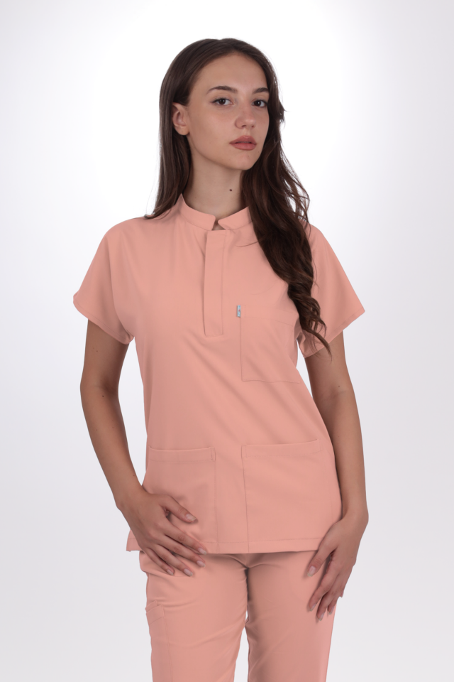 Premium Likralı Snap Seri Kadın Pudra Scrubs