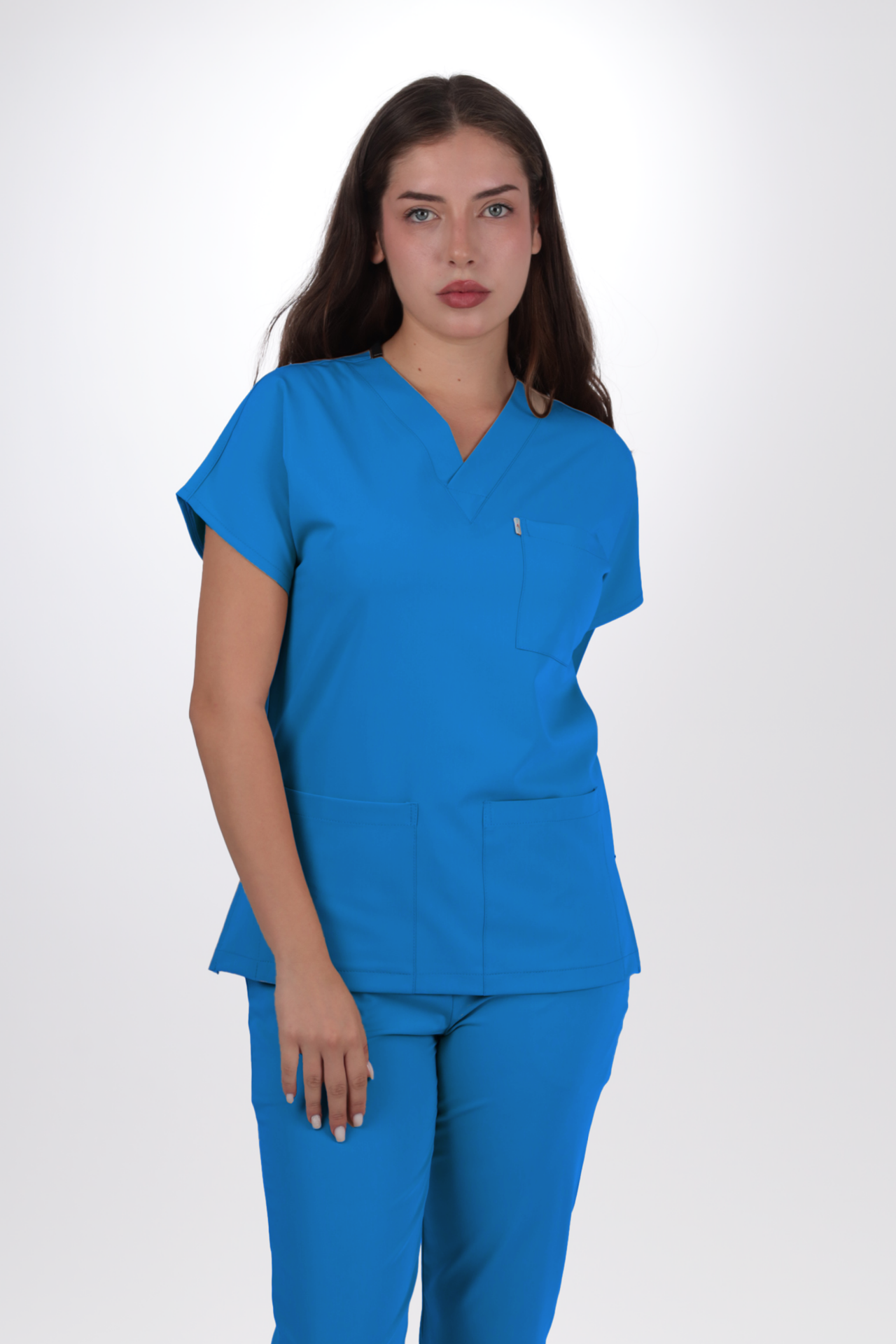 Likralı Klasik Seri Kadın Petrol Mavisi Scrubs