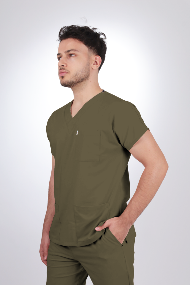 Premium Likralı Klasik Seri Erkek Haki Scrubs