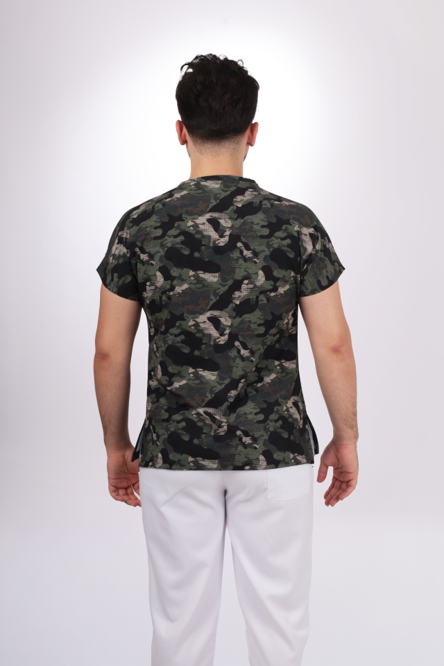 Desenli Seri Haki Kamuflaj Desen Tek Üst