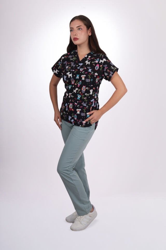 Desenli Seri Sevimli Hayvan Desen Kadın Tek Üst