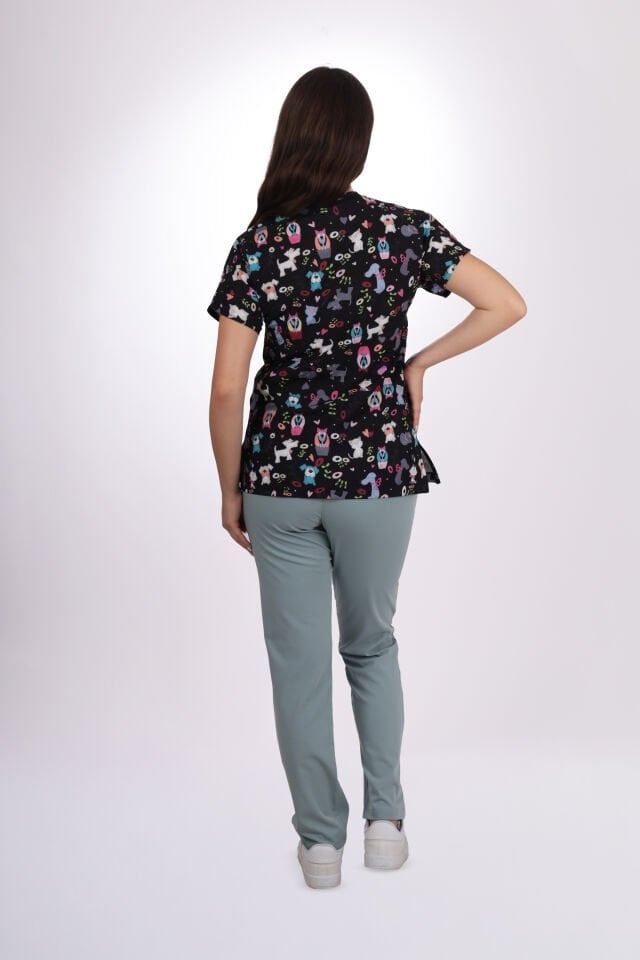 Desenli Seri Sevimli Hayvan Desen Kadın Tek Üst
